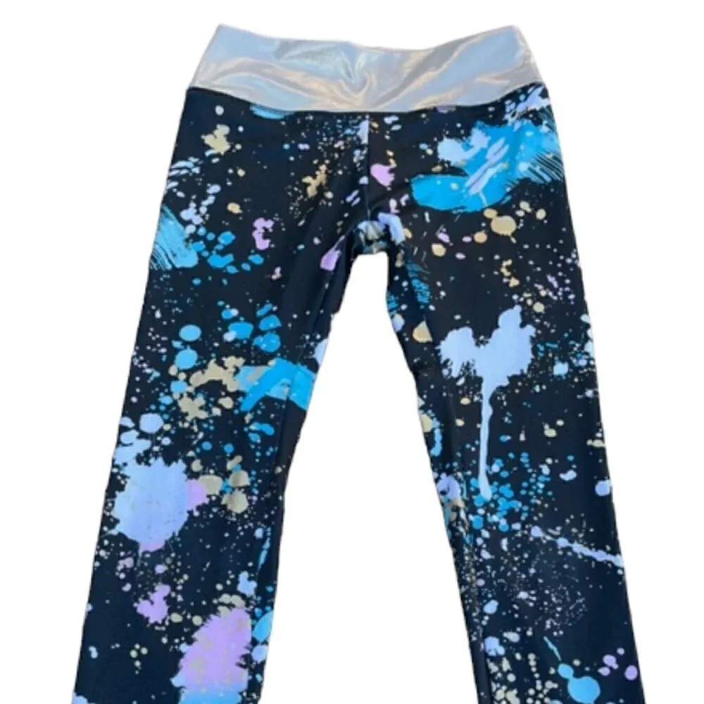 Justice NWOT Girls Splatter Full Length High Waist Dance Leggings Large (10/12)